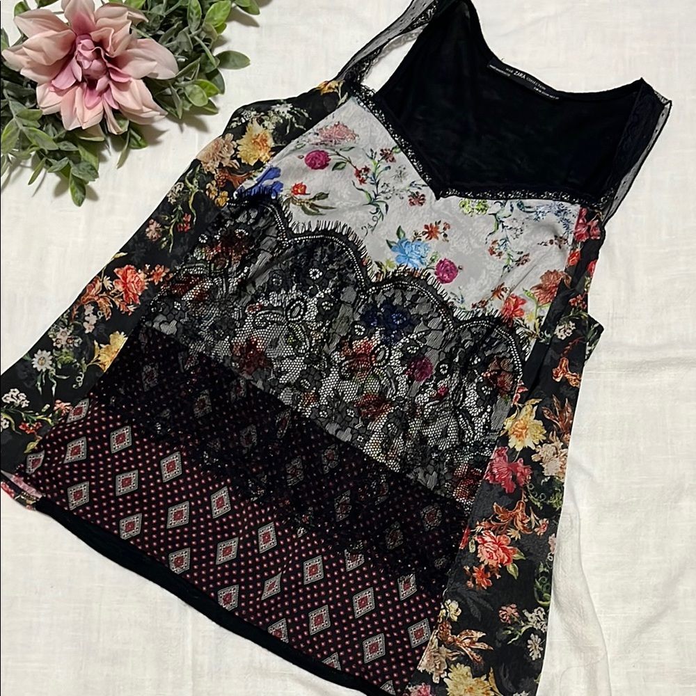 Zara Black and Pink Asymmetrical Camisole
